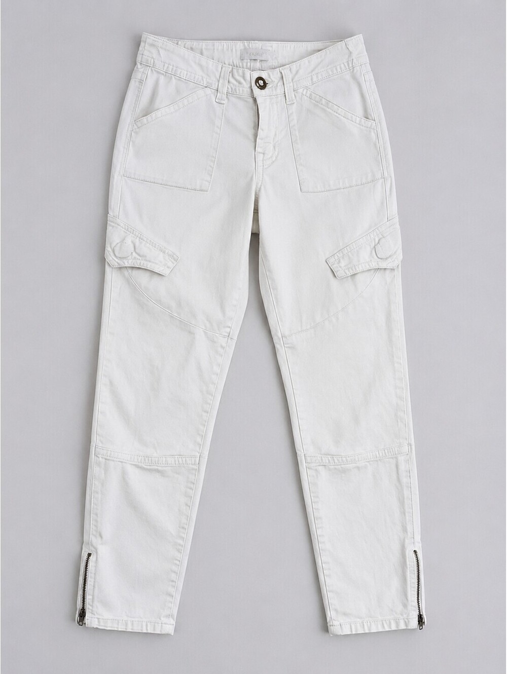 Cache White Cargo Utility Pants Women's Size 4 Cropped Stretch Ankle Zip Casual